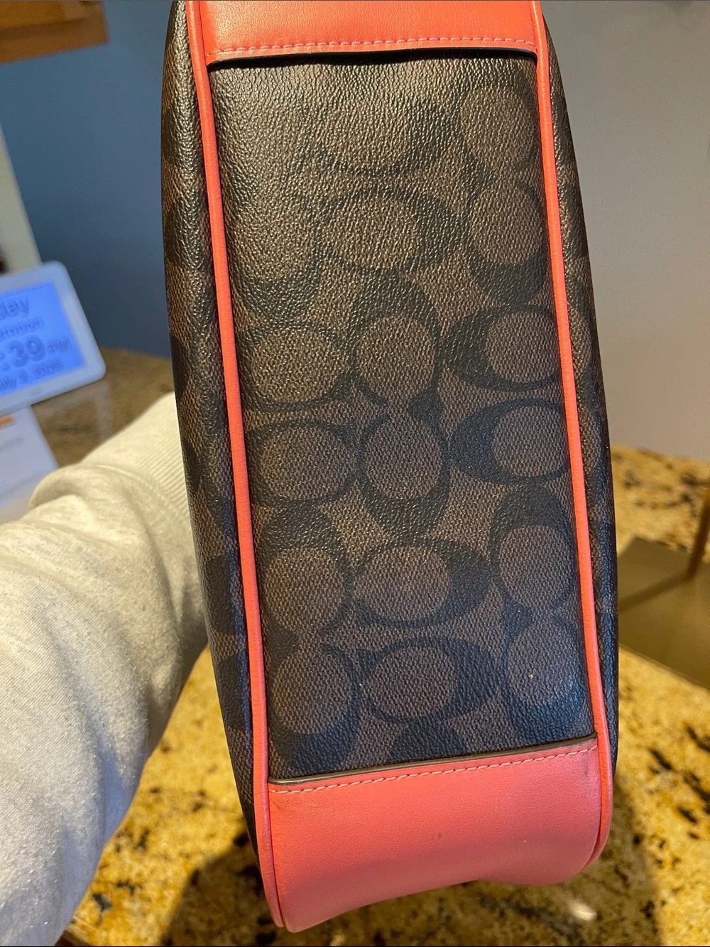 Coach Brown Signature Hobo with Coral Trim